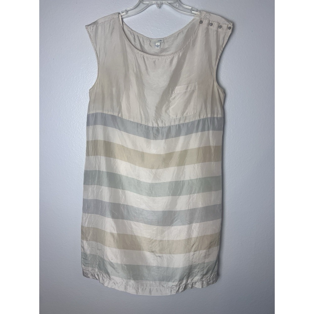 Odilleโ Dress Women's 8 Silk with Slip Sheath Buttons Stripes Preppy Nautical